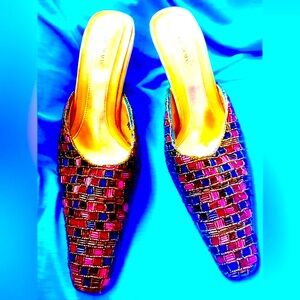 Pierre Dumas Slip-on Heels, New Vintage Retro Multi Colored Design, Size 10